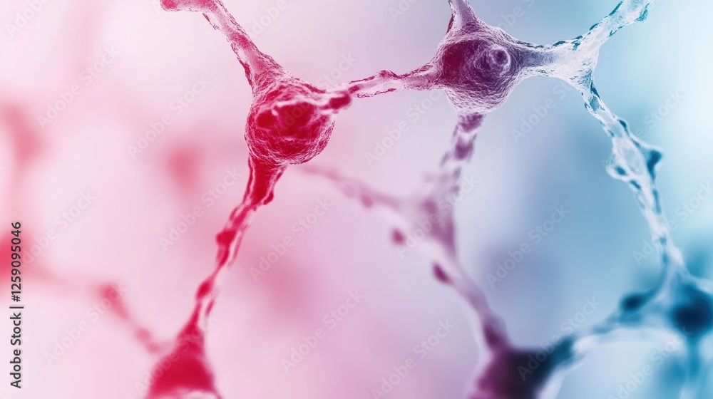 Poster abstract molecular structure with transparent cells in blue and pink gradient