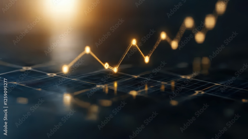 Poster abstract financial graph with glowing yellow line on dark grid background
