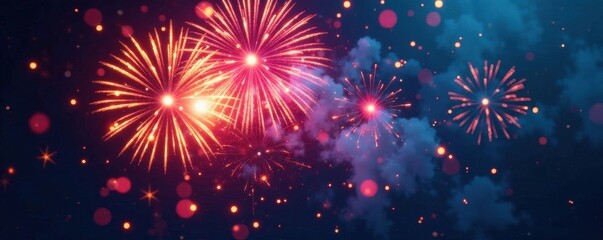 Naklejka premium Colorful firework shapes exploding in mid-air, vibrant, fast motion