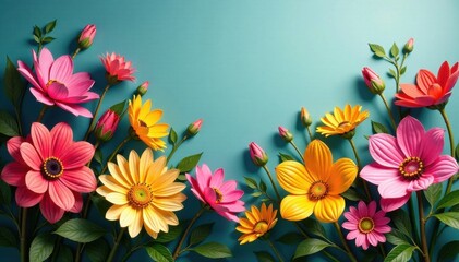 Colorful floral arrangement with changing seasons, flowers, botanical art, autumn