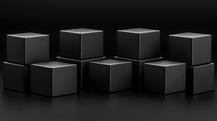 Black cubes stacked on dark background; product display, minimal design.