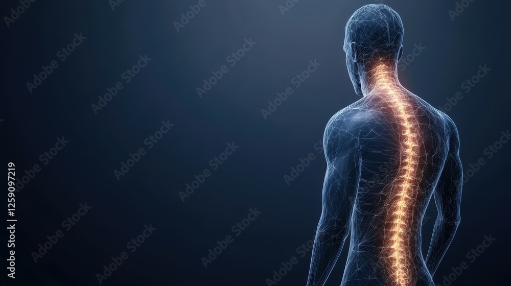 Aufkleber digital visualization of human spine with neural network highlighting nervous system pathways
