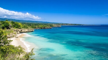 Stunning Coastal View of Clear Blue Waters and Sandy Beach : Generative AI