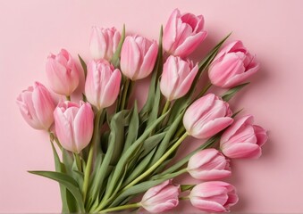 Fototapeta premium Pink Tulips on Pink Background with Copy Space for Business Design. Perfect for spring-themed business cards, website banners, feminine brand marketing materials.