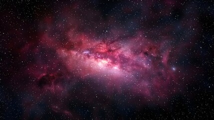 Cosmic Nebula in Dark Space: Red, Pink, and Purple Hues