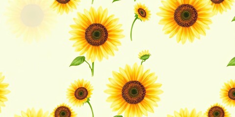 Sunny Yellow Sunflower Floral Pattern Background
