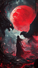 Fighter, dragon and eagle. Epic manga anime