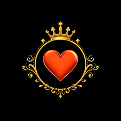 Lux Love Heart Logo Icon. Gold With Crown. Social Media Square.