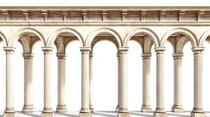 Naklejka premium Classical arcade with marble columns and arches isolated on white.