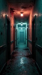 Obraz premium Creepy haunted hallway with cobwebs and spiders, eerie ambiance, haunted house, spider web