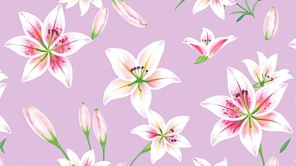 Elegant Pink White Lily Flower Seamless Pattern Background