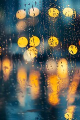 Fototapeta premium Colorful Bokeh and Raindrops on Window Pane with Blurry City Lights : Generative AI