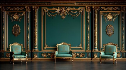 Ornate Luxury Interior Room With Golden Decor