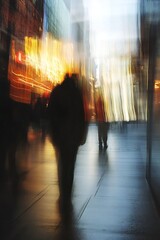 Artistic Blurred Motion of People Walking in City Streets at Night Creating a Dynamic Scene : Generative AI
