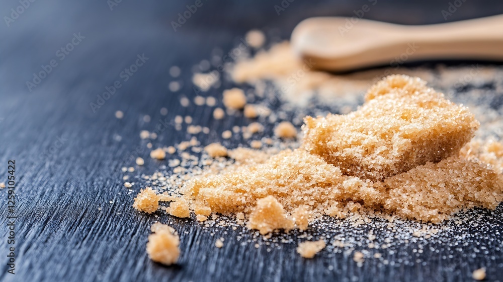 Aufkleber natural brown sugar granules piled on a wooden table for culinary use : generative ai