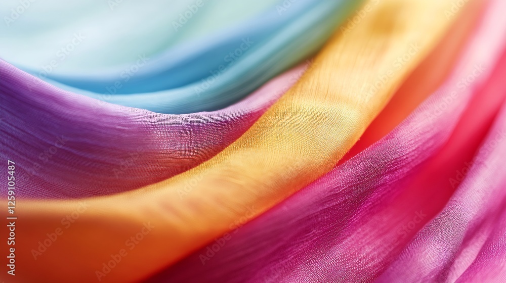 Poster Vibrant fabric drapes in a rainbow of colors blending soft hues creating a beautiful artistic background : Generative AI