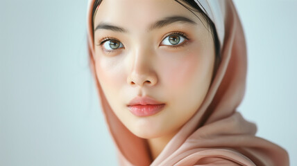 Woman with a pink scarf on her head. This image was AI-generated and has no portrait rights issues.