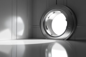 Futuristic Portal: A 3D Render of a Sleek, Metallic Circular Gateway in a Modern, Minimalist Setting