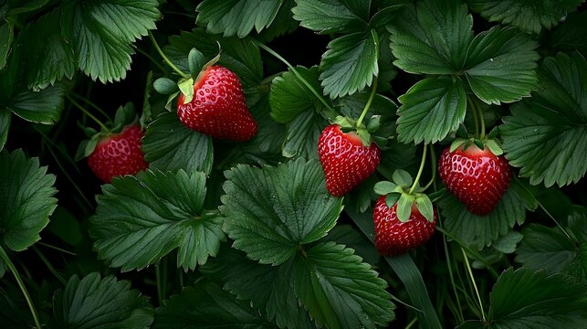 Fresh Strawberries On Plants