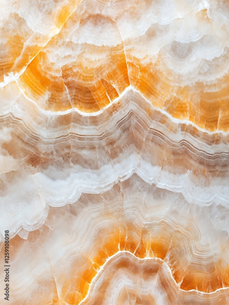 Poster close up view of stunning onyx stone texture with warm orange and white patterns for abstract backgr