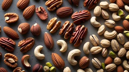 Fototapeta premium Assorted Nuts Spread on a Dark Background