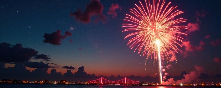 Fireworks exploding in the sky with a New Year's Eve clock, night scene, fireworks display, new years