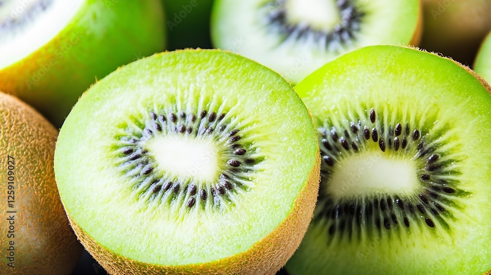 Aufkleber freshly sliced green kiwi showing its unique texture and vibrant color : generative ai