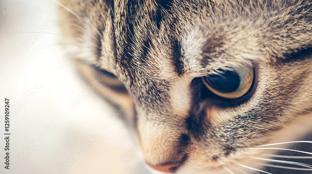 Poster Close Up of an Intense Cat Face Showcasing Striking Eyes and Unique Fur Patterns : Generative AI