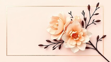 Elegant Peach Magnolia Flowers Gold Frame Floral Background