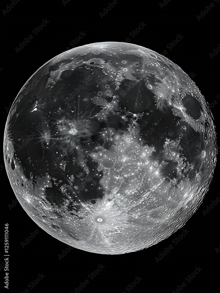 Aufkleber Close-up view of a stunning grey moon with craters and detailed surface textures : Generative AI