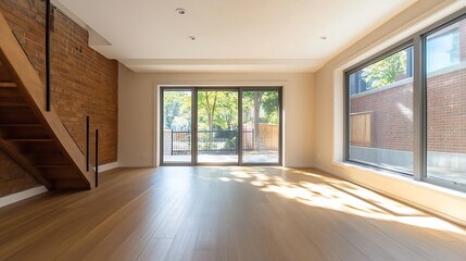 Spacious Empty Room with Natural Light and Bright Wooden Floors : Generative AI