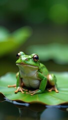 Naklejka premium Frog sitting on a lily pad, outdoor, frog, nature