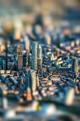 Obraz premium Dramatic Aerial View Of A City Filled With Skyscrapers And Urban Infrastructure In Blurred Focus : Generative AI