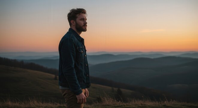 A solitary person stands on a high cliff, lost in deep thought, reflecting on life's challenges and dreams.
