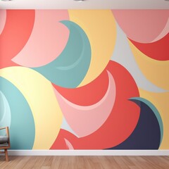 Vibrant Abstract Wall Mural: Curved Shapes in Warm and Cool Colors for Modern Interiors