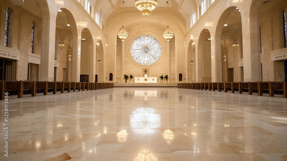 Poster gorgeous interior of religious building with stunning architecture and elegant lighting : generative