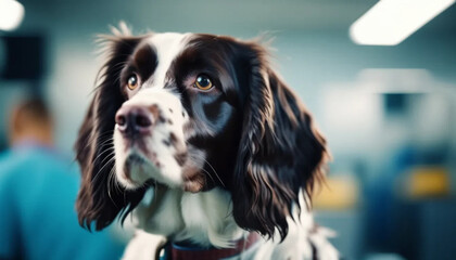 English springer spaniel at the vet.
