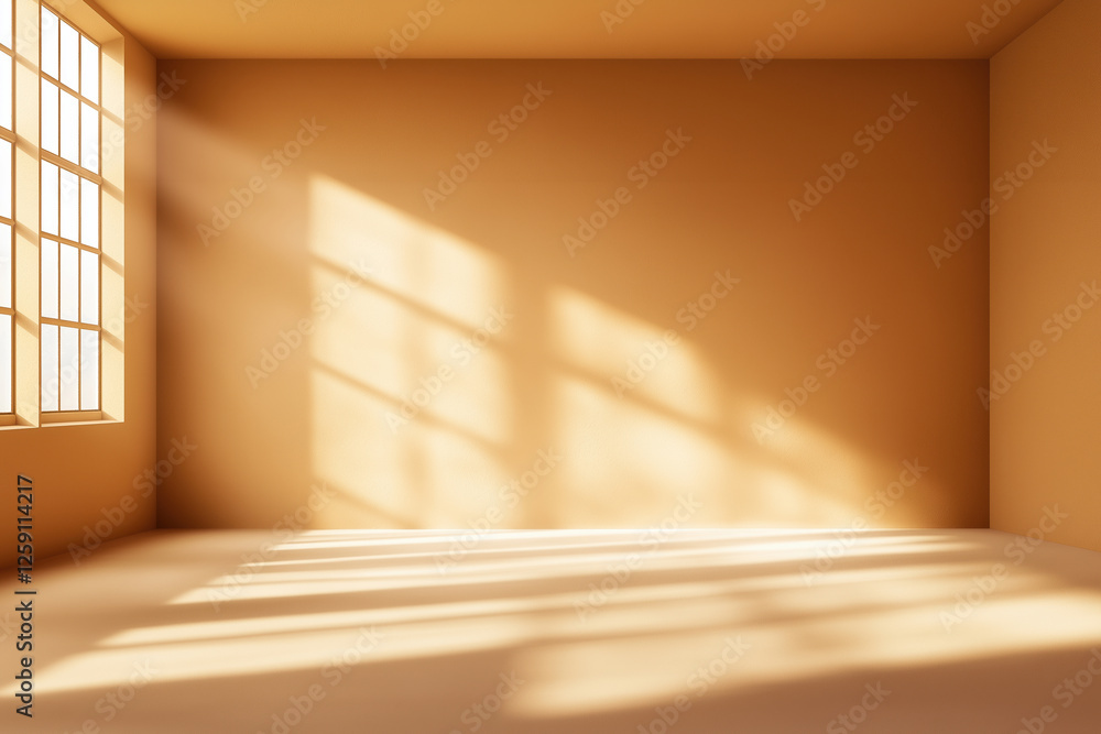 Poster natural light casting shadows into a minimalistic empty room during afternoon