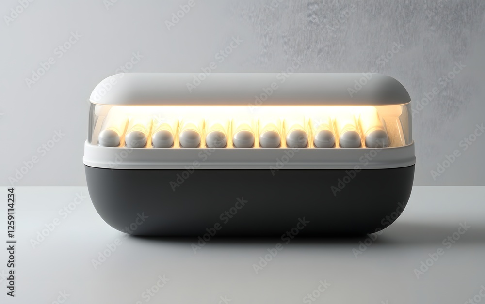 Poster a sleek and modern device featuring a transparent cover and soft lighting, ideal for showcasing inno