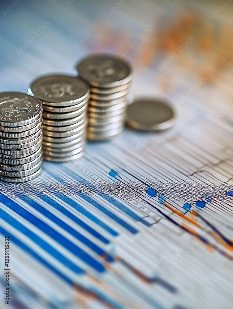 Leinwandbilder Close Up of Stacked Coins on a Chart Indicating Growth and Financial Stability Concepts : Generative AI
