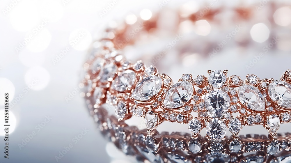 Poster elegant rose gold diamond bracelet sparkling with reflections and bokeh light background : generativ