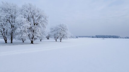 Obraz premium Beautiful Winter Landscape with Snow Covered Trees and Calm Blue Skies in a Peaceful Environment : Generative AI
