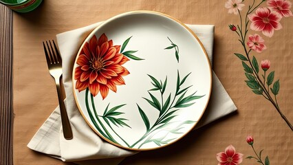 Elegant Floral Plate Setting Table Decor Gold Flatware Dinnerware Botanical Design Home Decor