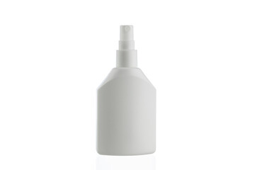 Simple product shot of an unbranded white plastic spray bottle is isolated on a white background.
