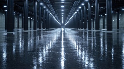 Industrial underground tunnel reflecting lights