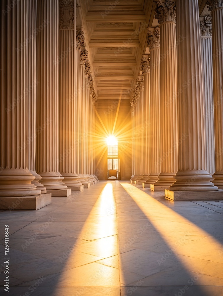 Aufkleber stunning view of sunlight streaming through the columns of an ancient temple highlighting architectu