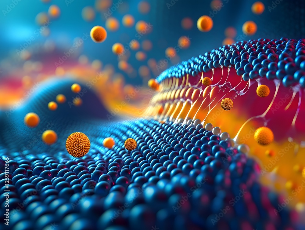 Poster an abstract representation of molecular structures showcasing vibrant colors and intricate patterns,