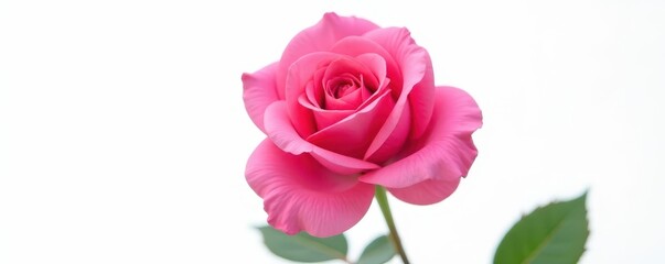 Fototapeta premium A vibrant pink rose, perfectly isolated against a stark white background, gift, flora