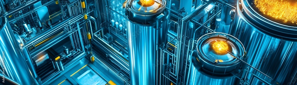 Poster an intricate view of futuristic machinery, showcasing shiny pipes and glowing elements. this image c