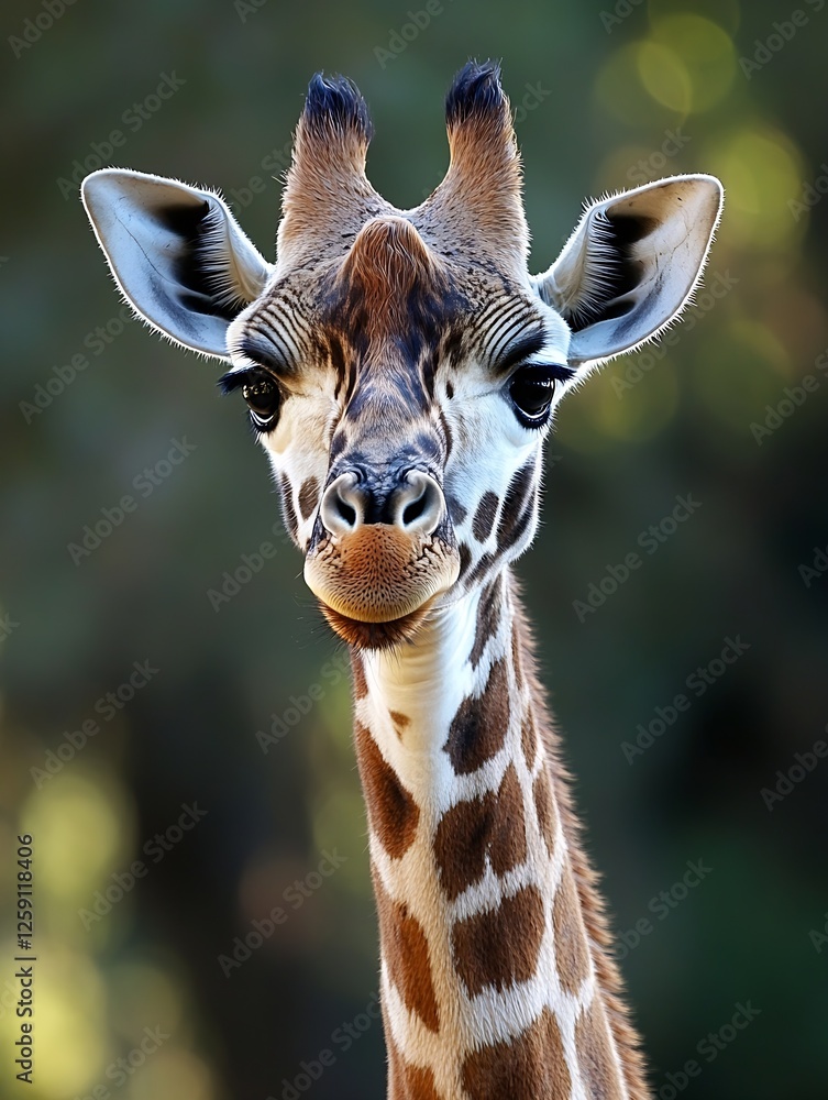 Poster close up portrait of a majestic giraffe with beautiful patterns and expressive eyes : generative ai